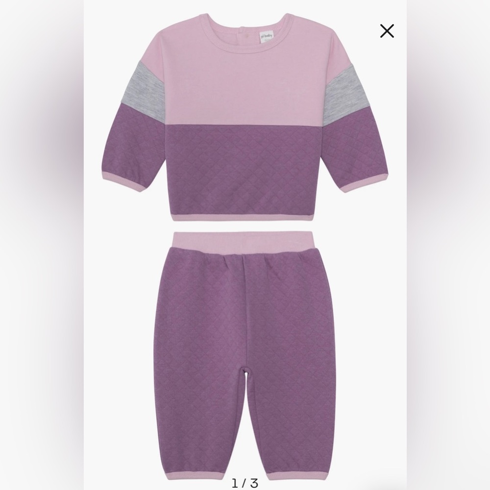 PL Baby By Petit Lem Quilted Colorblock Jogger Set